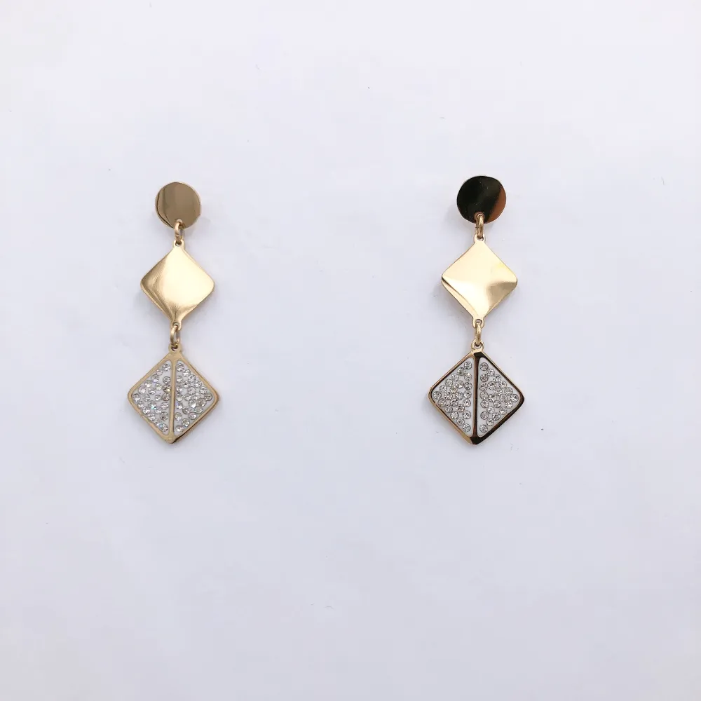 quadrato tre pezzi ciondoli - Rombo tris - Orecchini pendenti in acciaio