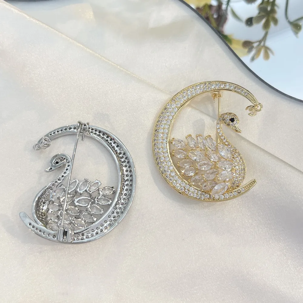 Cigno sulla Luna-Spilla con Zirconia - SPM-506-283