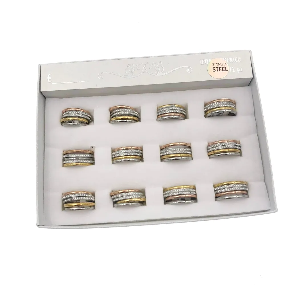 Set 5pz Fedini con Strass-12 Set Anelli in Acciaio con Misura - AAM105-138