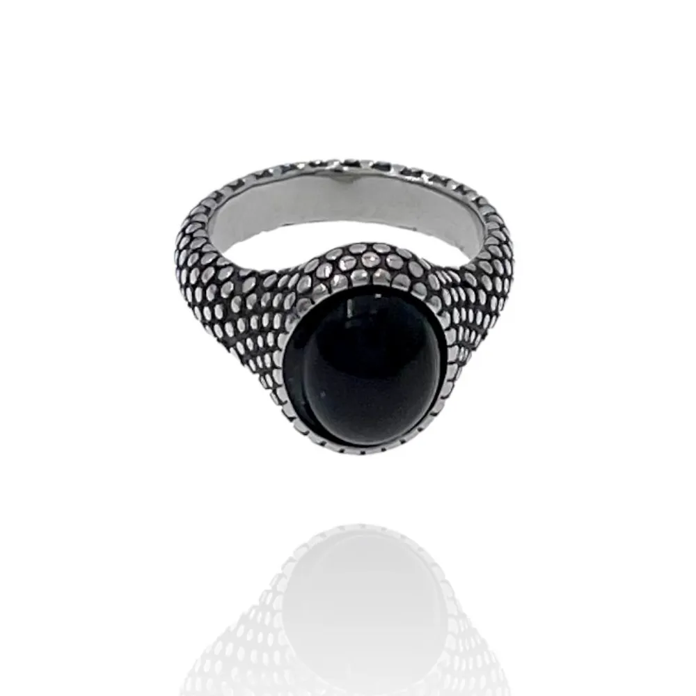Pietra Nera-Anello in Acciaio con Misure - AAM-518-230