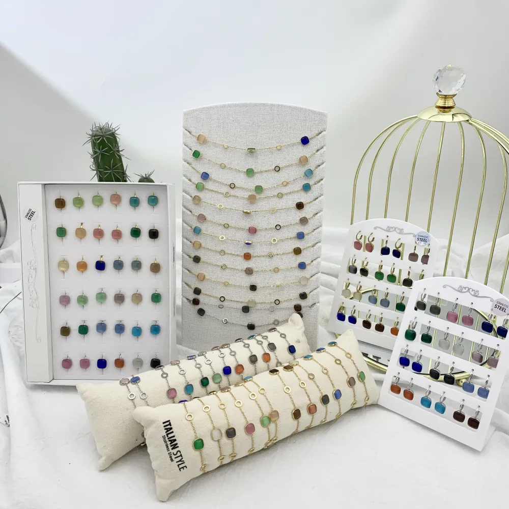 Pietra Quadrata Colorata-36pz Anelli in acciaio Regolabili - AAR-103-AA324R