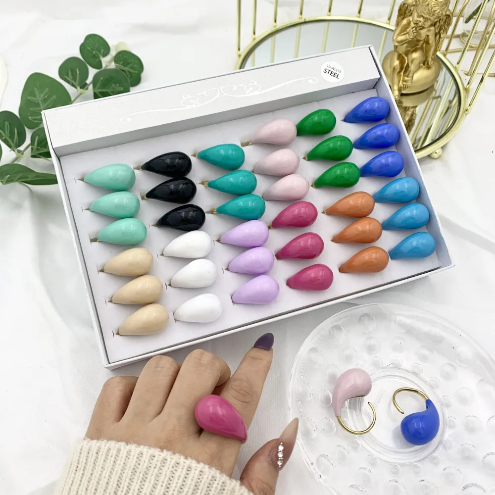 Goccia Smaltata-36pz Anelli Regolabili in Acciaio - AAR-103-AA3317R 36p