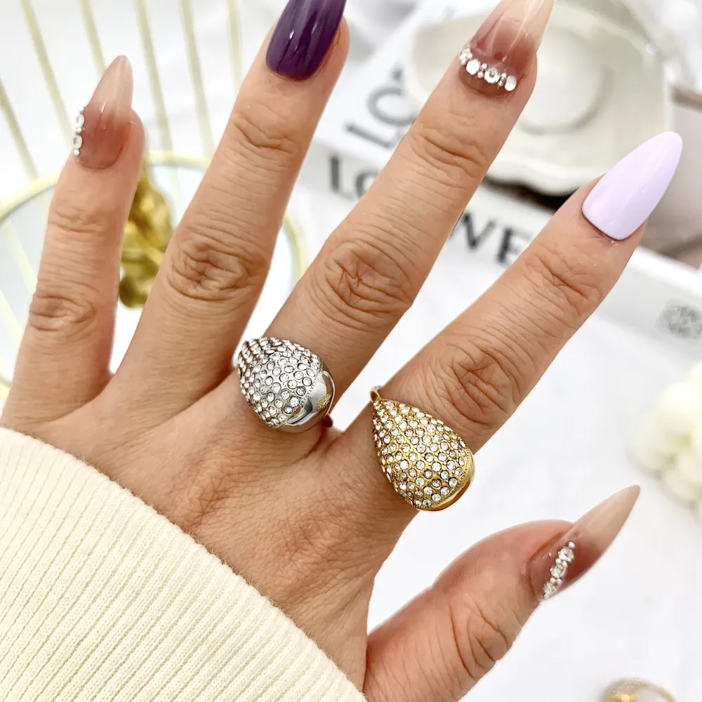Goccia con Strass-Anello Regolabile in Acciaio - AAR-103-AA4026R