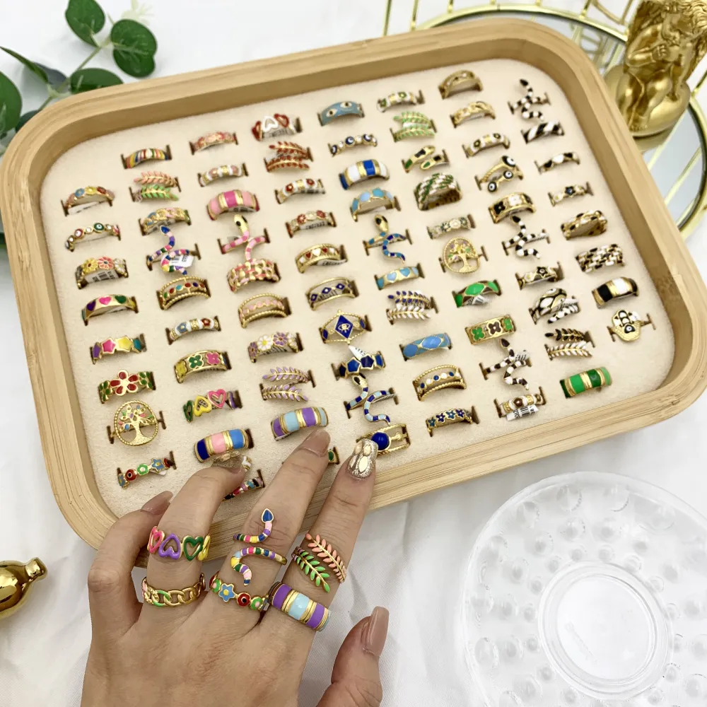 Mix Modelli Smaltati-76pz Anelli Regolabili in Acciaio - AAR-105-172