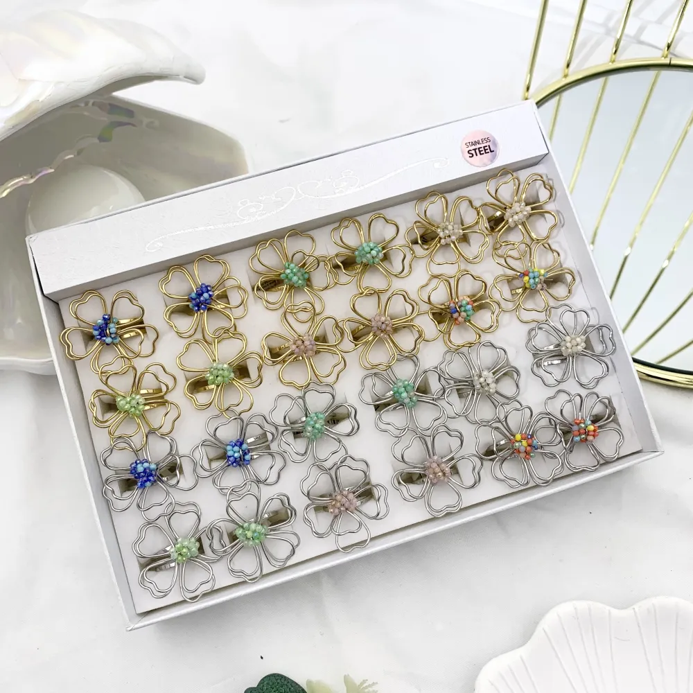 Fiore colorato-24pz Anelli Regolabili in Acciaio - AAR-732-183