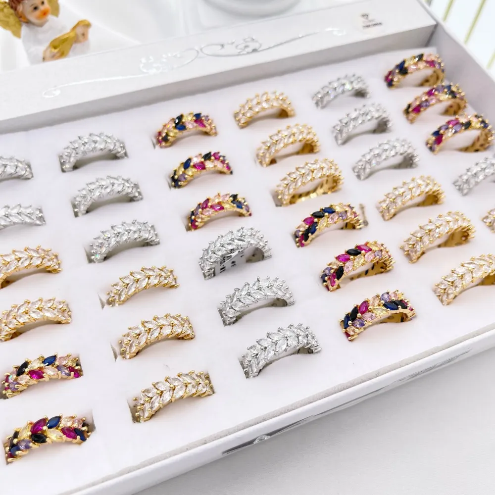 Foglia-Anello con Cubic Zirconia con Misura - AMM-103-AA2984R