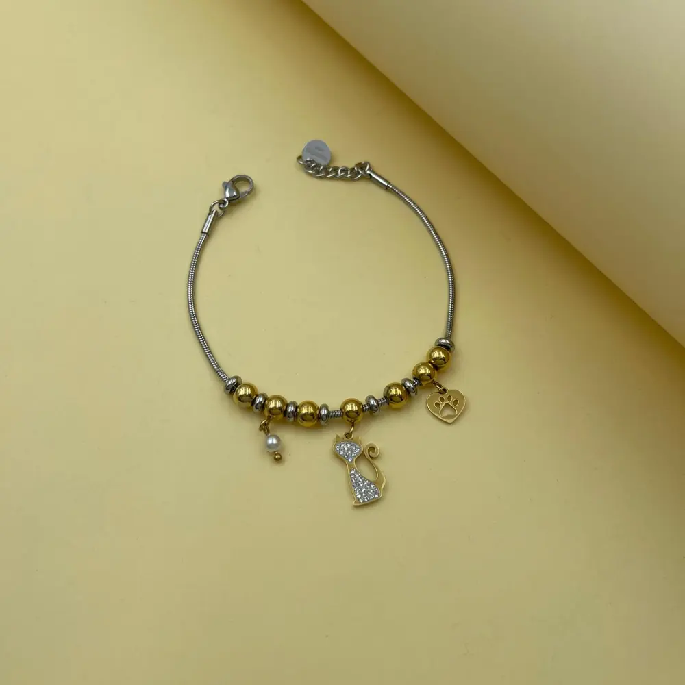 Gatto Zampa-Bracciale in Acciaio con Chiusura - BAC-103-AA109B