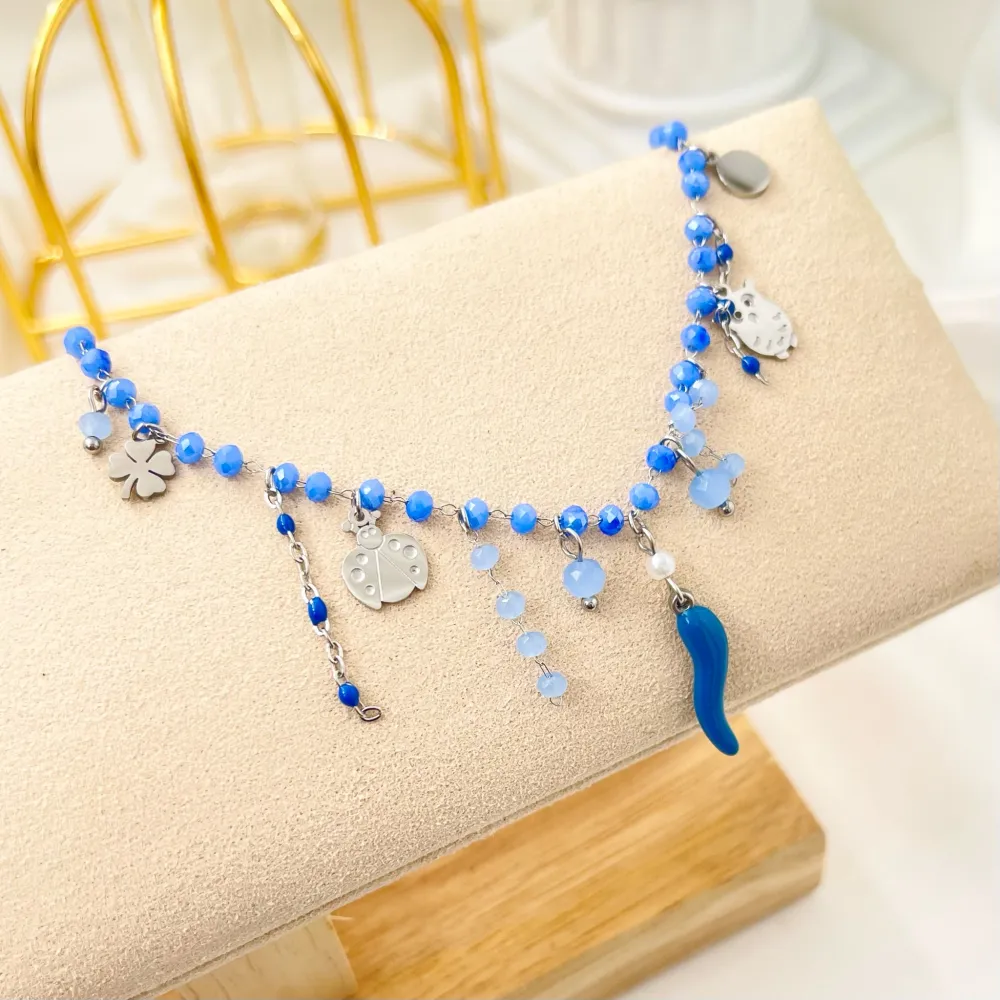 Cornino con Pendenti-Bracciale in Acciaio com Chiusura - BAC-103-AA1181B