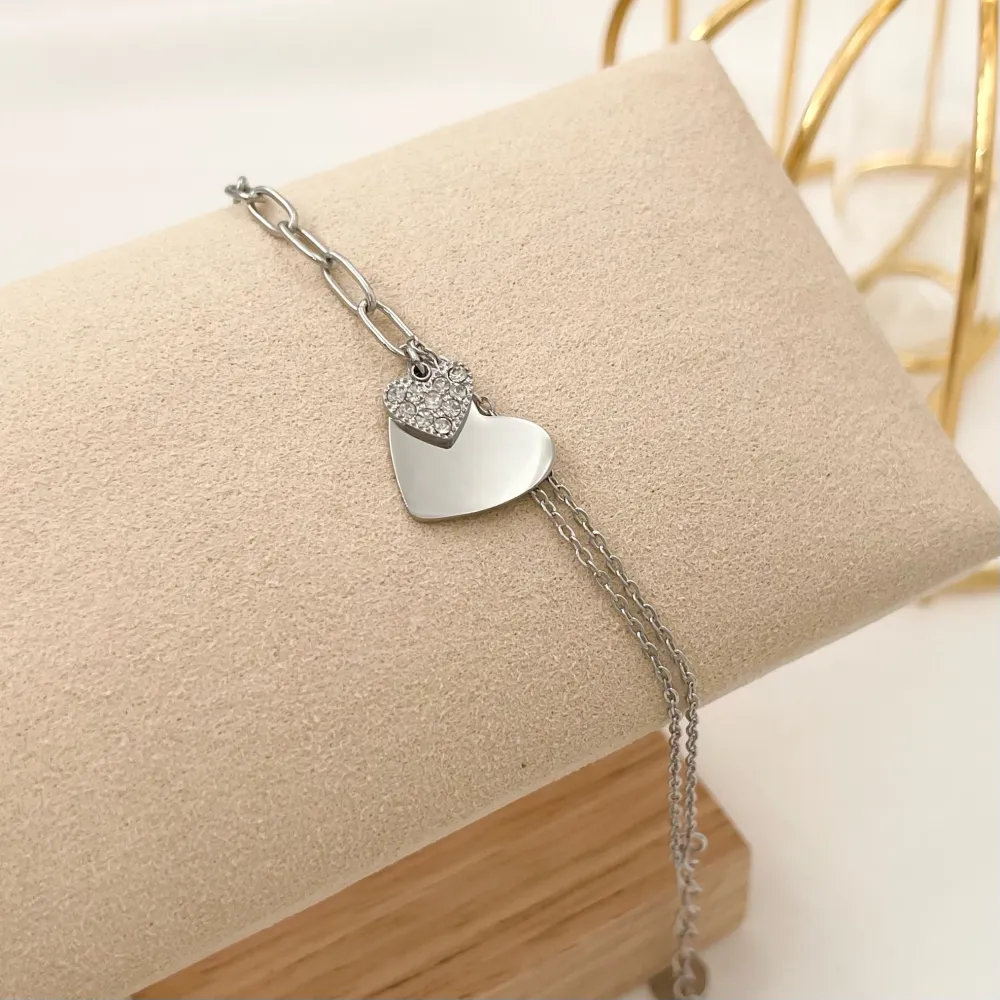 Cuore con Strass-Bracciale in Acciaio - BAC-103-AA2443B