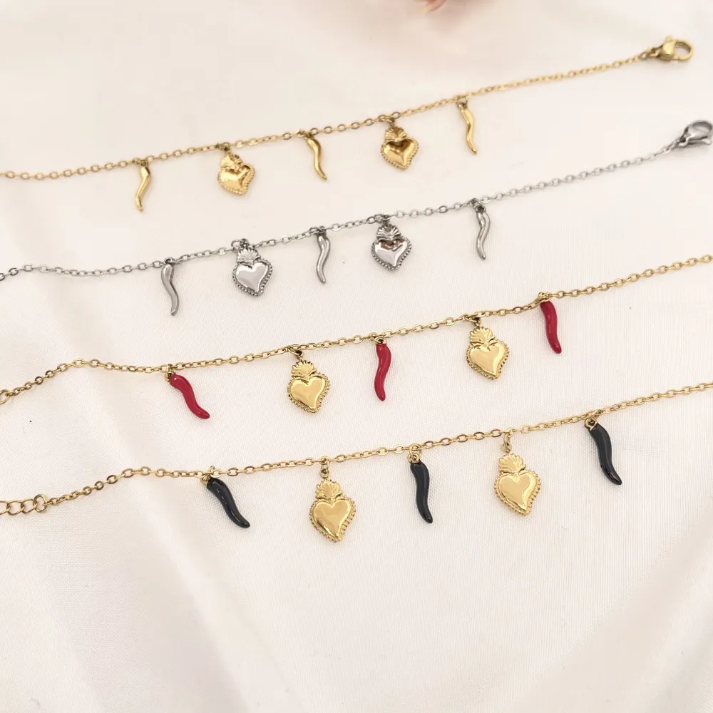 Sacro Cuore con Cornino-Bracciale in Acciaio con Chiusura - BAC-103-AA2777B