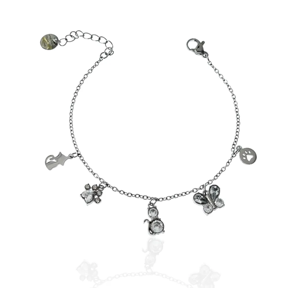 Gatto Farfalla -Bracciale in Acciaio con Chiusura - BAC-103-AA2785B