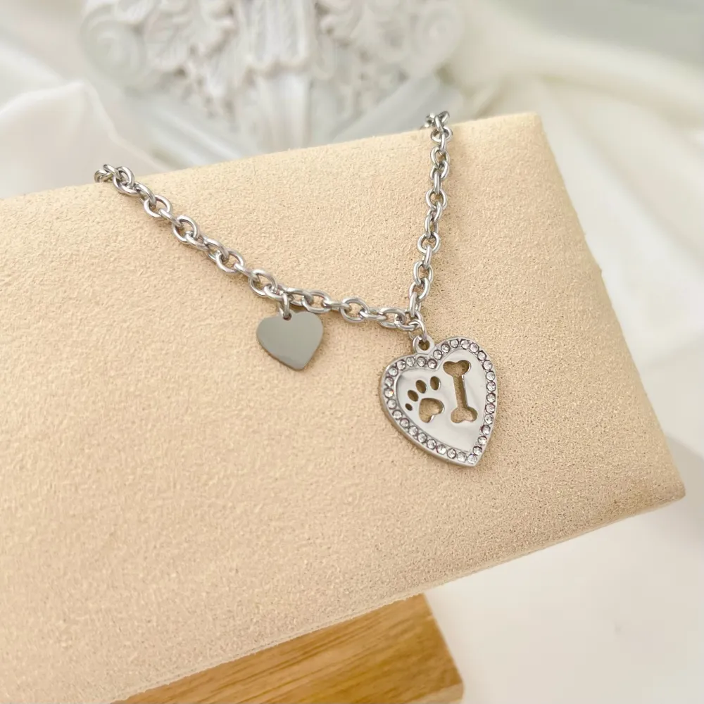 Cuore con Zampa -Bracciale in Acciaio con Chiusura - BAC-103-AA2857B