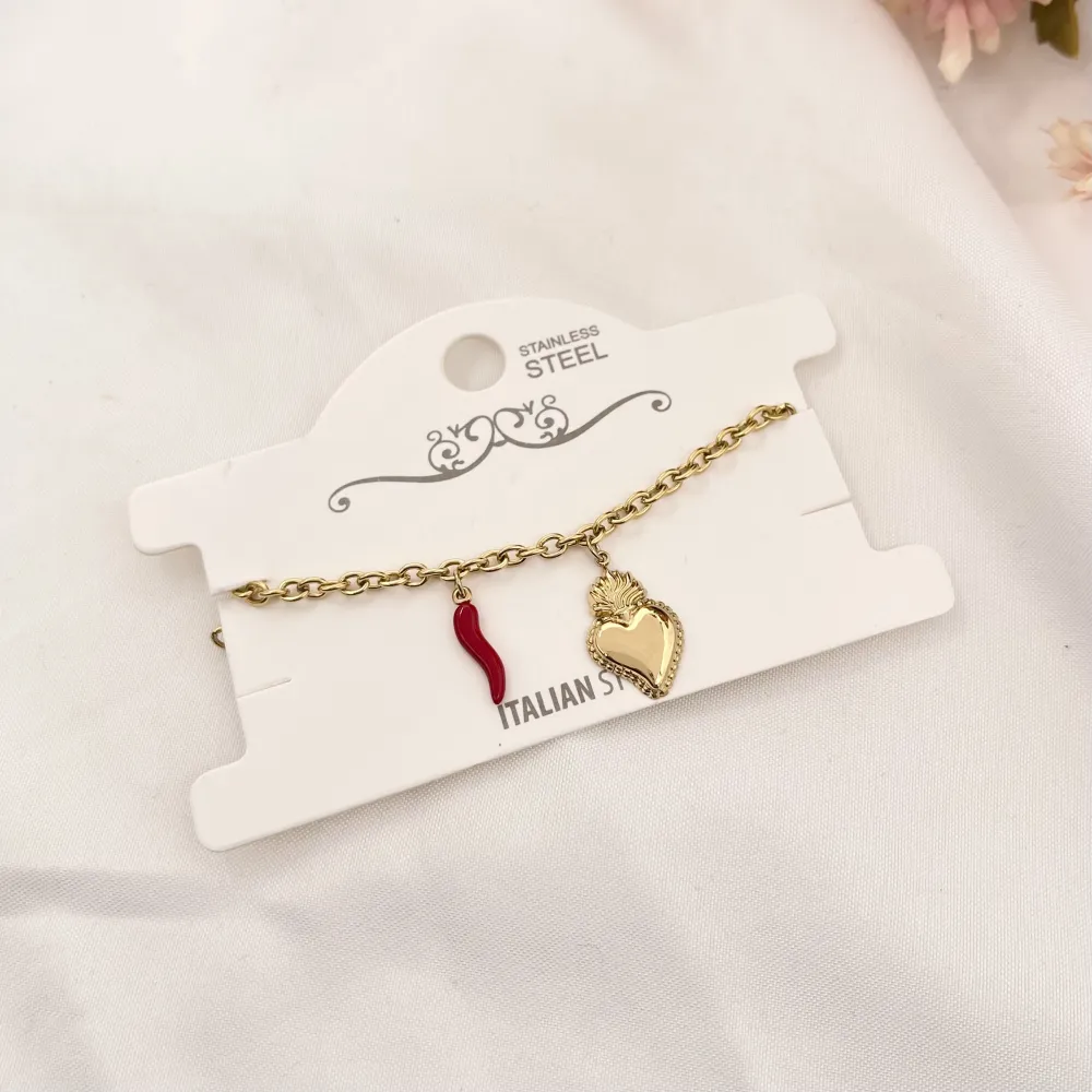 Sacro Cuore con Cornino-Bracciale in Acciaio con Chiusura - BAC-103-AA2860B