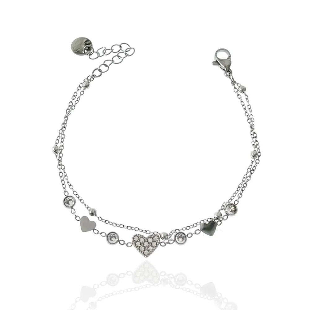 Doppio con Cuore -Bracciale in Acciaio con Chiusura - BAC-103-AA3455B