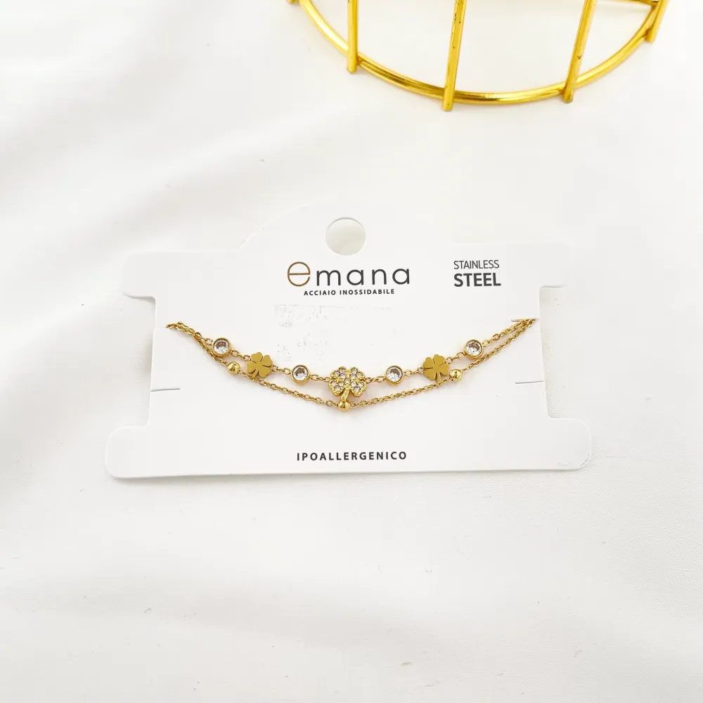 Doppio con Quadrifoglio-Bracciale in Acciaio - BAC-103-AA3459B