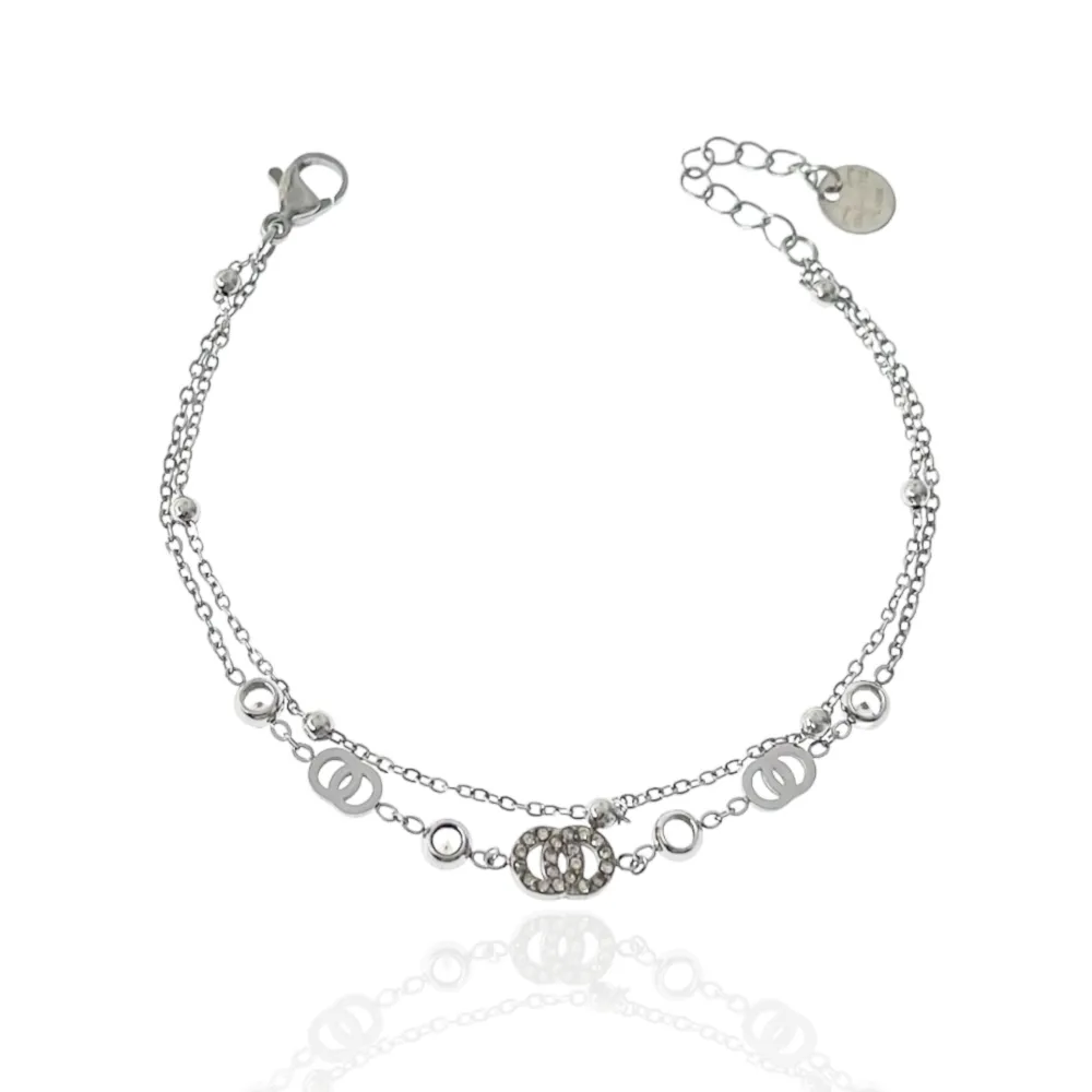 Doppio Cerchio--Bracciale in Acciaio con Chiusura - BAC-103-AA3465B