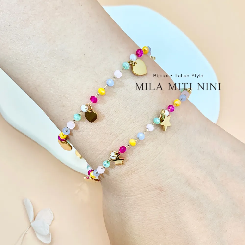 Perline Colorate con Farfalla-Bracciale in Acciaio con Chiusura - BAC-103-AA415B