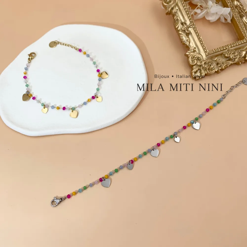 Perline Colorate con Cuore-Bracciale in Acciaio con Chiusura - BAC-103-AA416B