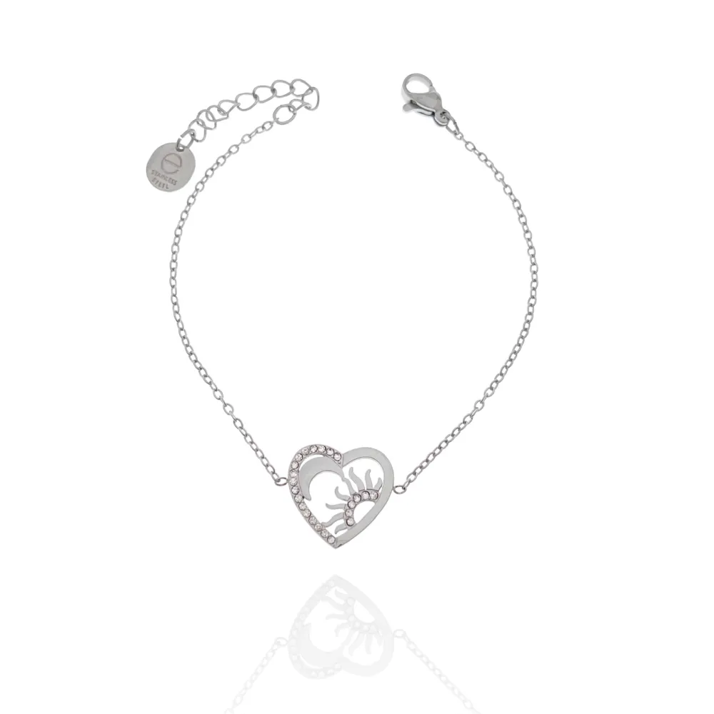 Cuore con Sole e Luna-Bracciale in Acciaio - BAC-103-AA4355B