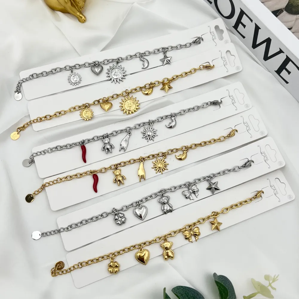 Orsetto Cuore Fiocco Stella-Bracciale in Acciaio - BAC-103-AA4520B