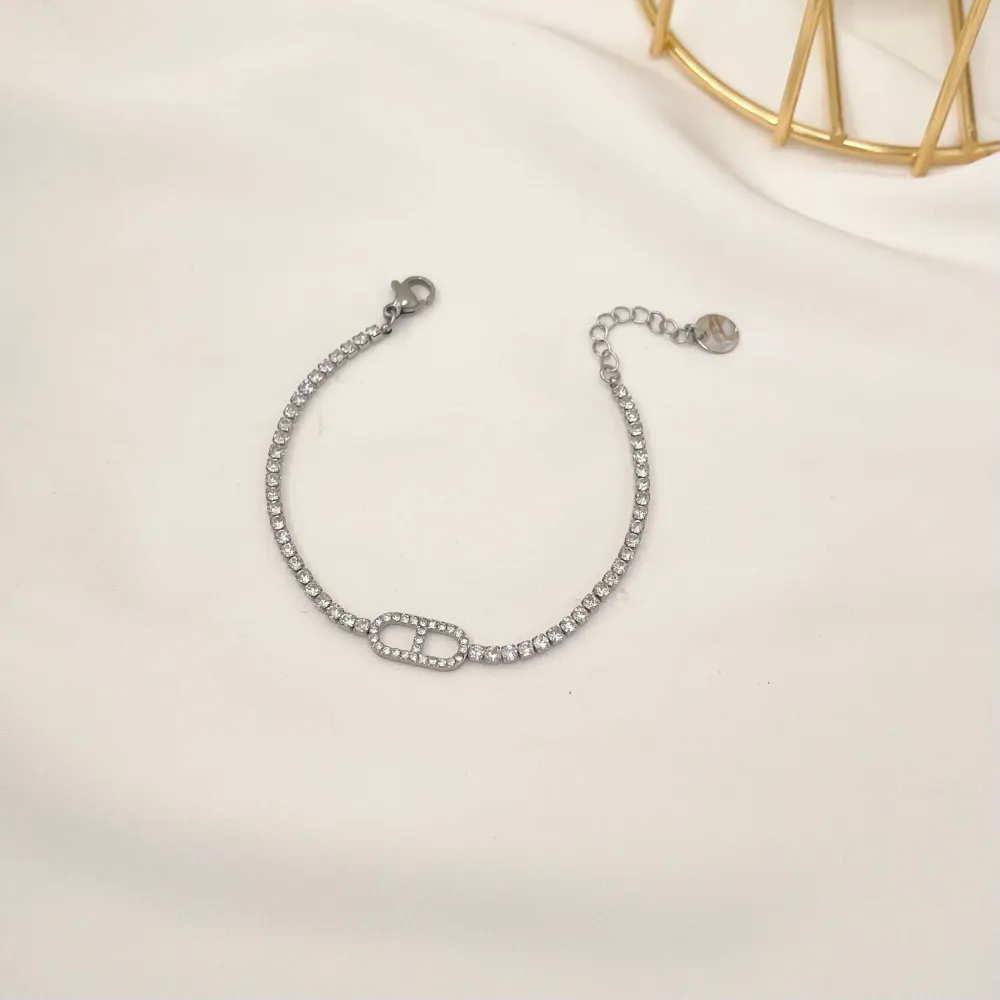 Tennis con Doppio D -Bracciale in Acciaio con Chiusura - BAC-103-AA708-719B