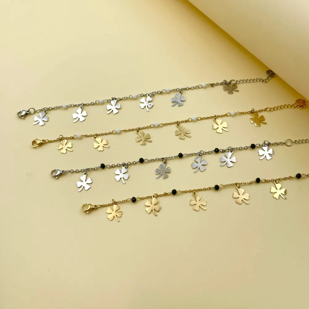 Quadrifoglio Cristalli-Bracciale in Acciaio con Chiusura - BAC-176-446B