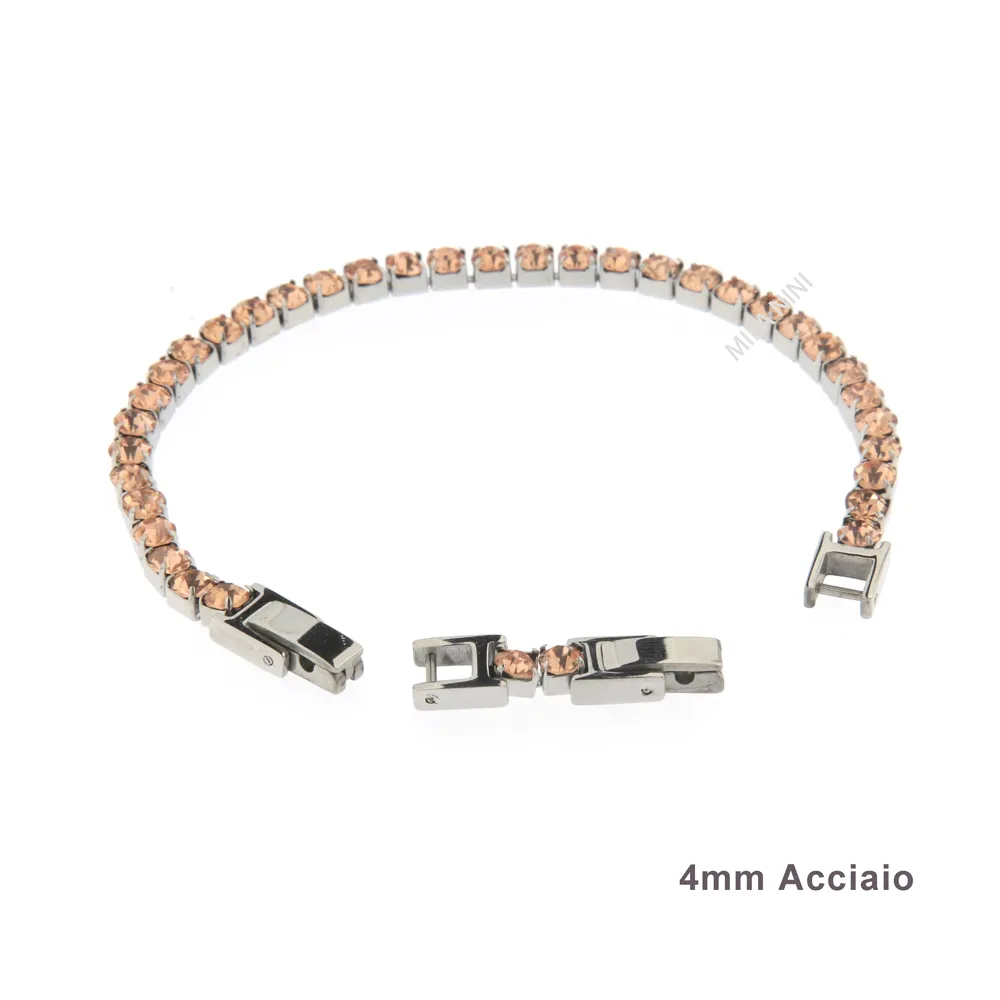 Tennis 4mm Acciaio+VETRO- Bracciale con Chiusura in Acciaio - BAC-413-040 4mm Tennis  Acciaio+VETRO