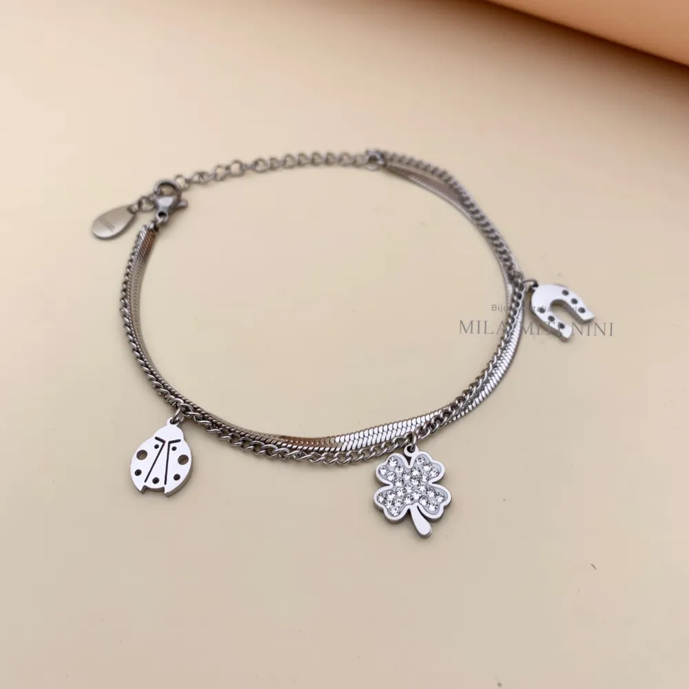 Doppio Fortuna-Bracciale in Acciaio con Chiusura - BAC413-1363