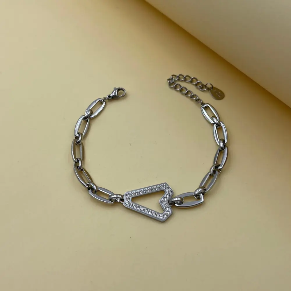 Catena con Cuore V-Bracciale in Acciaio con Chiusura - BAC-413-1746