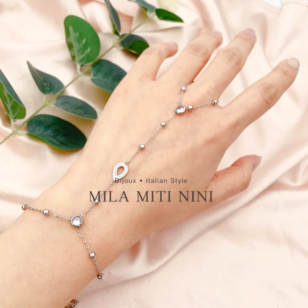 Goccia e Punti Luci Zirconia-Baciamano in Acciaio - BAC-413-1850 Modello K