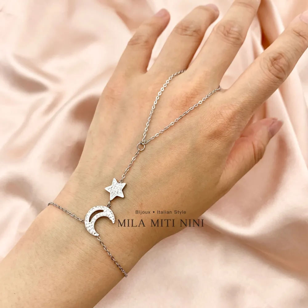 Stella Luna con Strass-Baciamano in Acciaio - BAC-413-1907