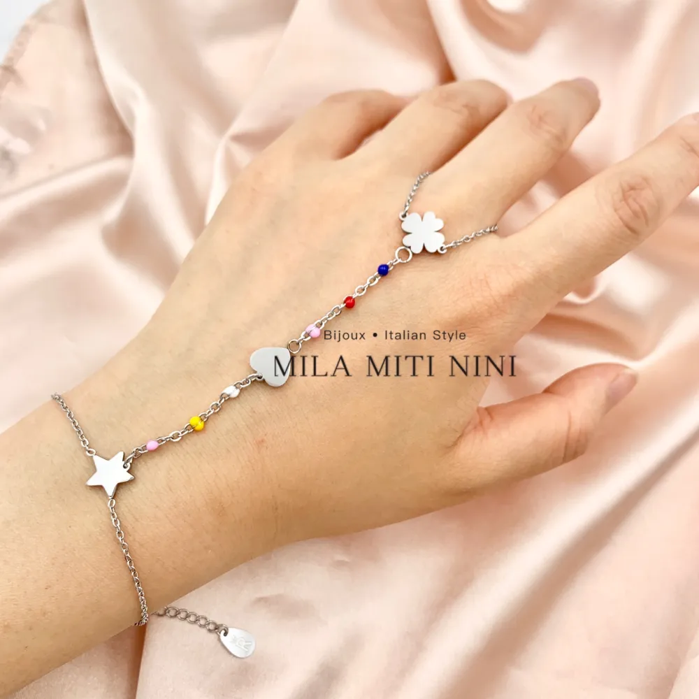 Cuore Stella Quadrifoglio Perline Colorate-Baciamano in Acciaio - BAC-413-1947