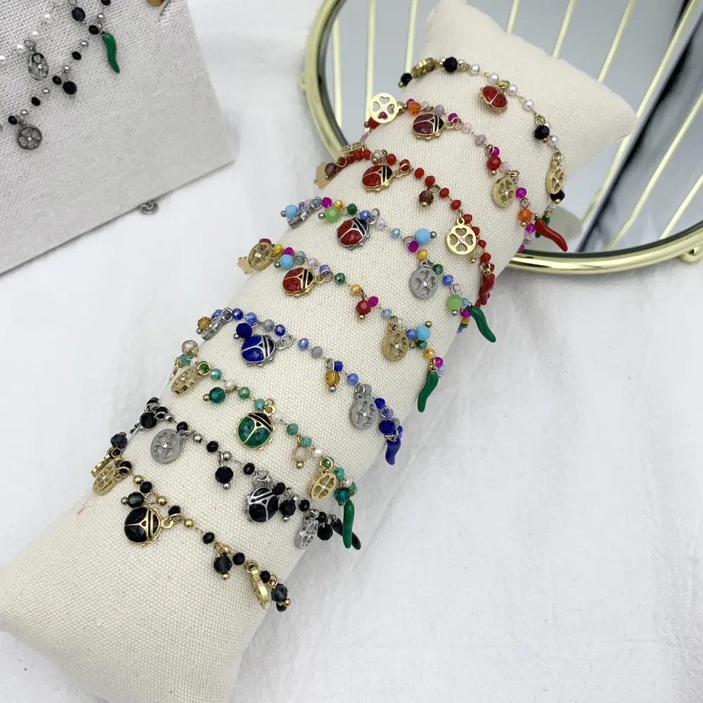 Fortuna Quadrifoglio-Bracciale in Acciaio e Cristalli - BAC-413-AA619BS