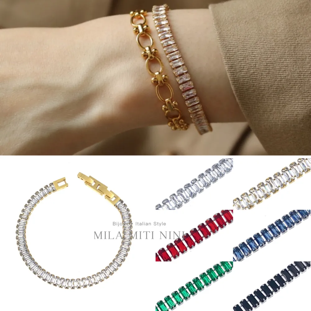 Tennis Rettangolare-Bracciale in Acciaio con Chiusura - BAC-600-B144A