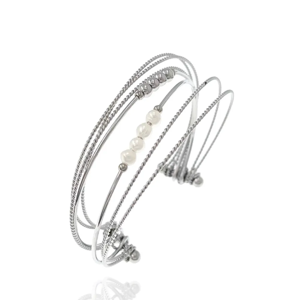 Multifili con Perla-Bracciale Rigido in Acciaio - BAR-208-310