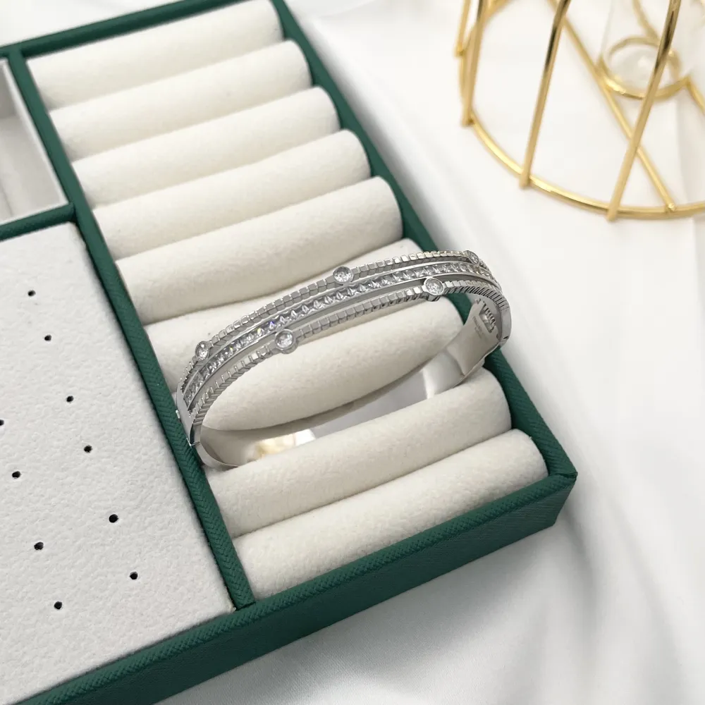 Tre Fili con Zirconia-Bracciale Rigido in Acciaio - BAR-413-2211