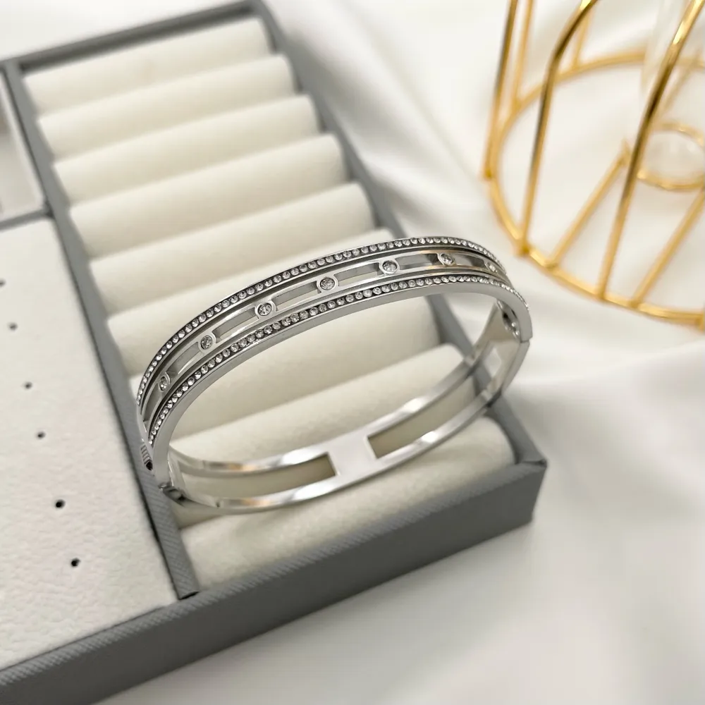 Tennis con Punto Luce-Bracciale Rigido in Acciaio - BAR-413-2259