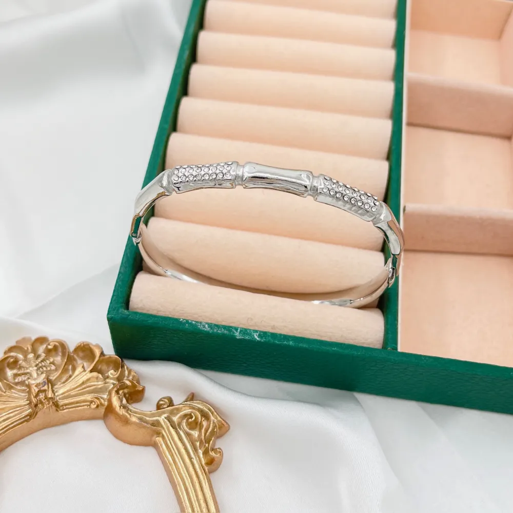 Bambù con Strass-Bracciale Rigido in Acciaio - BAR-413-3096