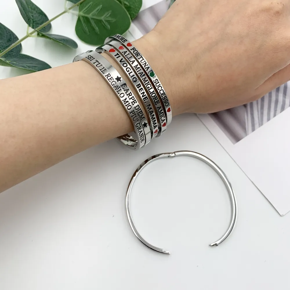 Bracciale Rigido con le Frasi in Acciaio - BAR-413-B60 086#