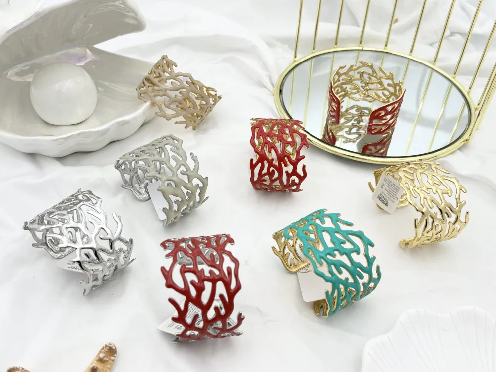 Corallo Smaltato-Bracciale Rigido in Acciaio - BAR-732-189