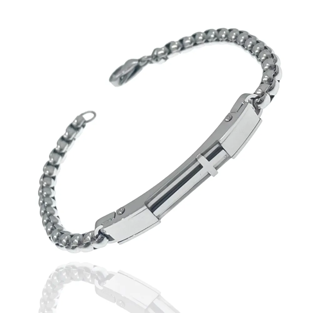 Piastrella con Catena-Bracciale Uomo in Acciaio - BAU-208-307