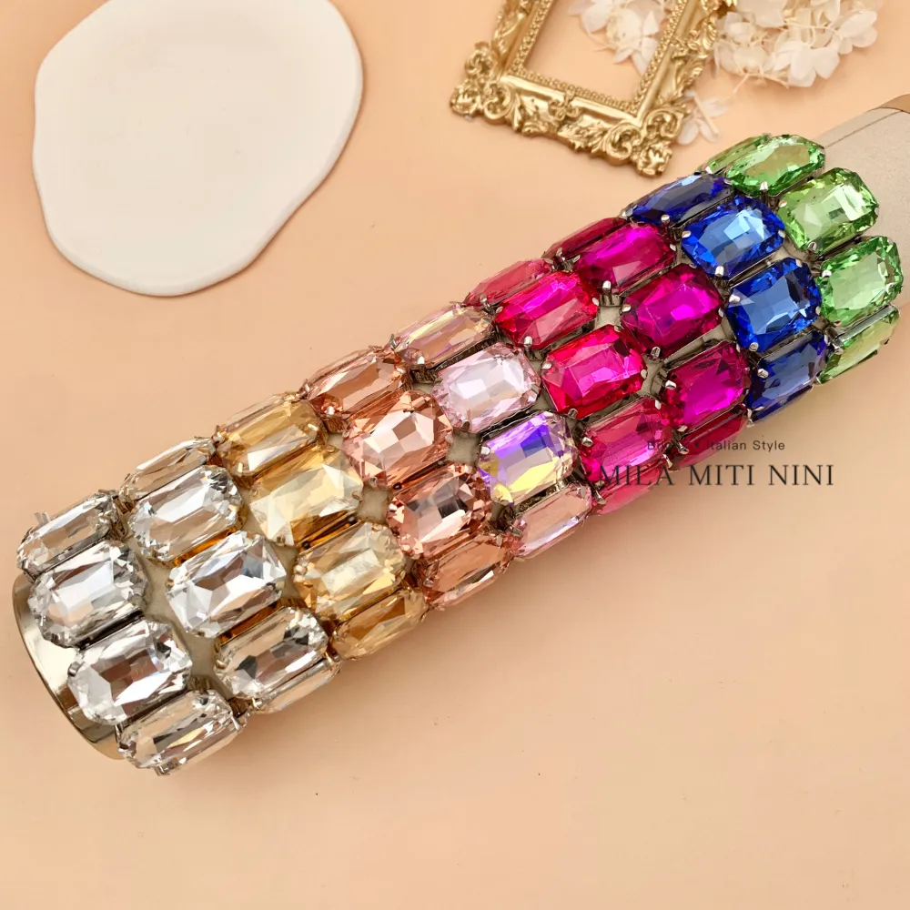 Rettangolare-Bracciale Elastico con Pietre Colorate - BMM-381-196