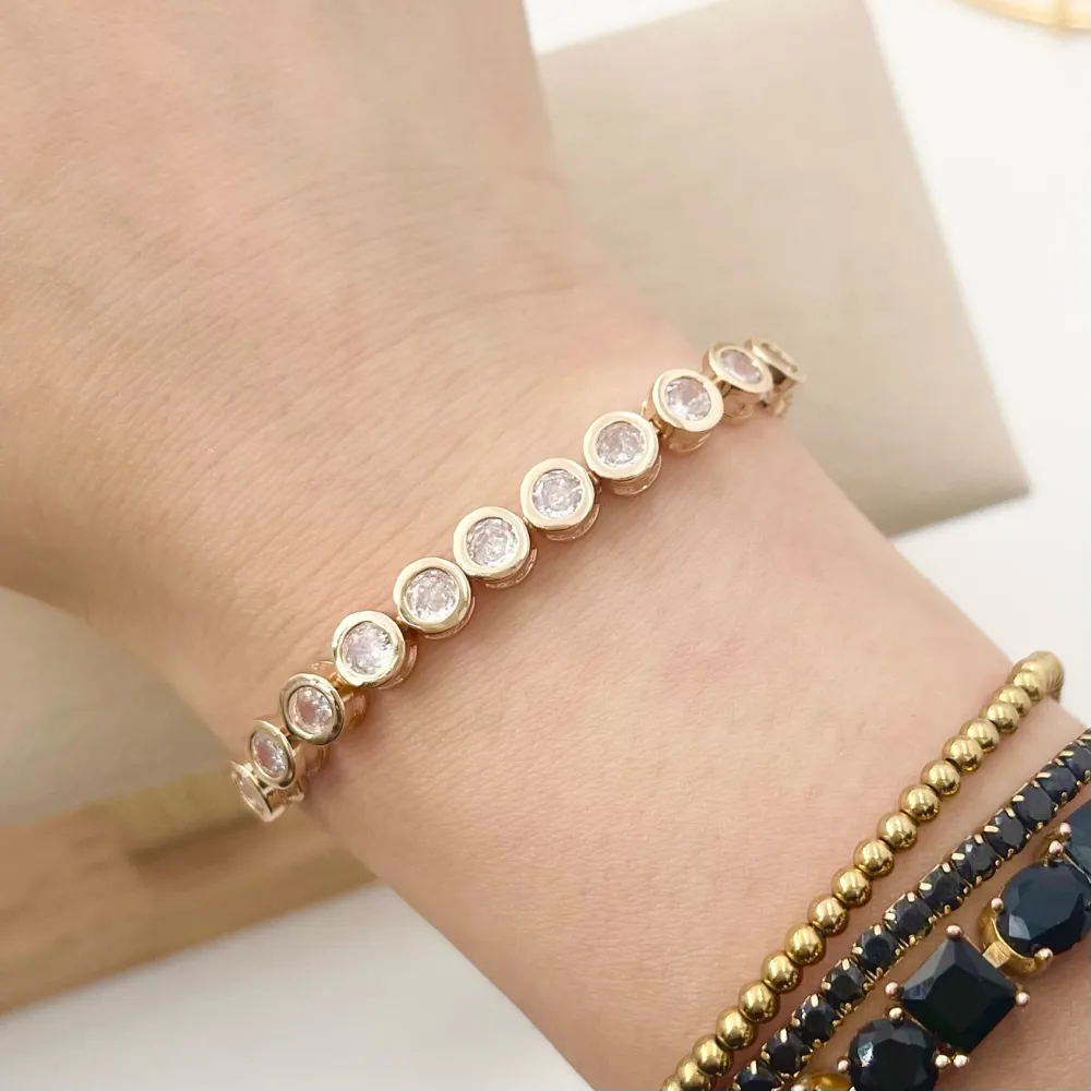 Tennis Cipollina-Bracciale Regolabile in Ottone e Zirconia - BMZ-109-162