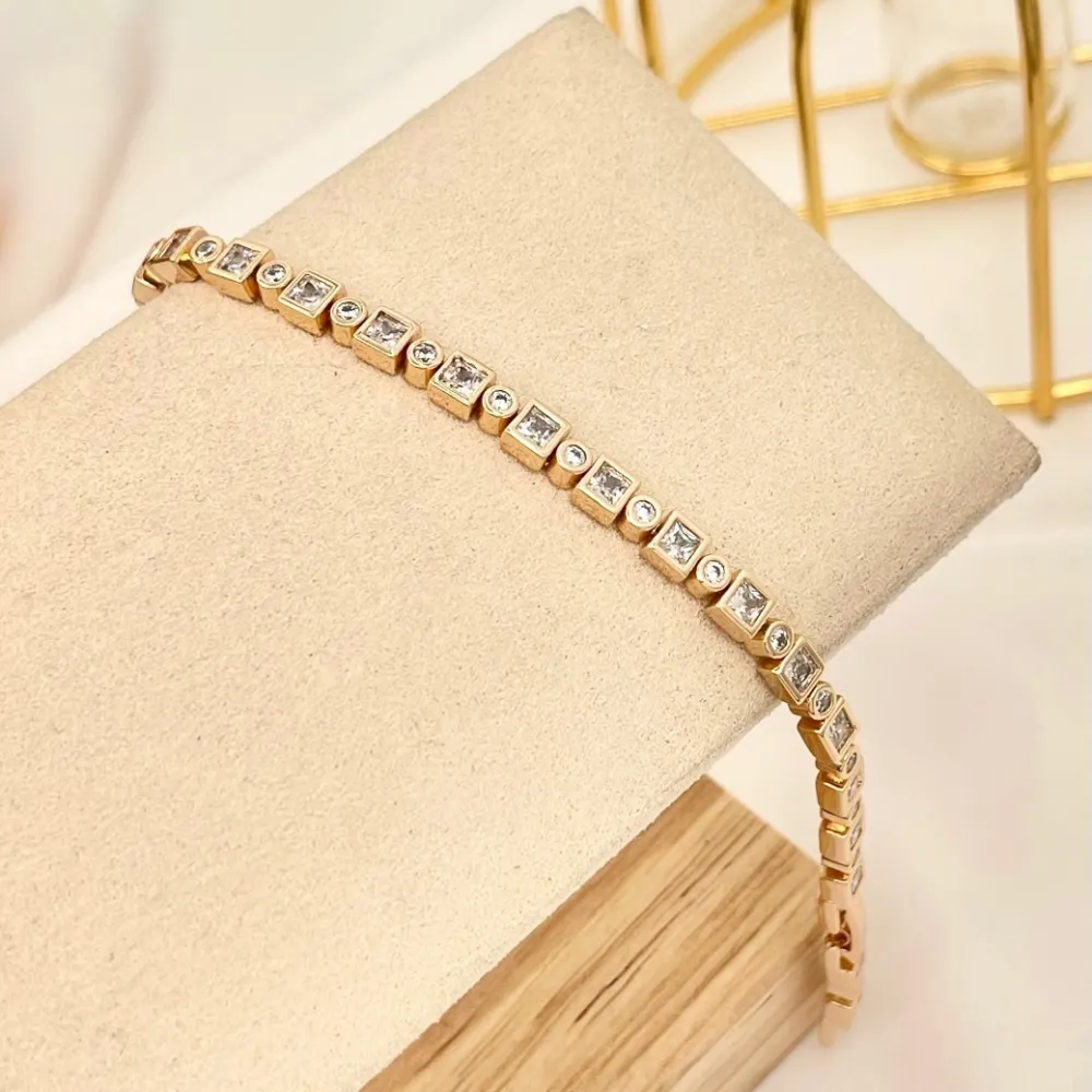 Quadrato e Tondo-Bracciale con Cubic Zirconia - BMZ-243-14 S