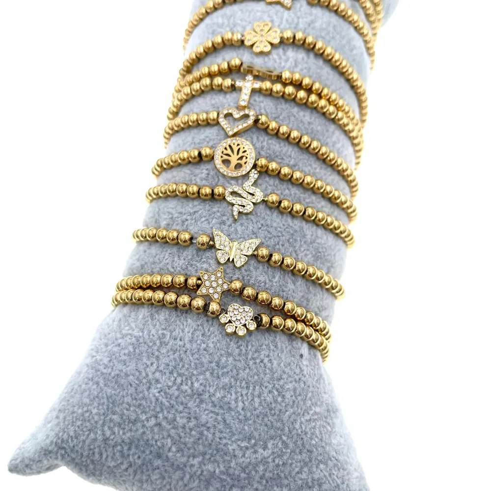 Soggetti Mix - 12 Pz Bracciali in Acciaio con Moschettone - BPA-103-AA101B-ORO