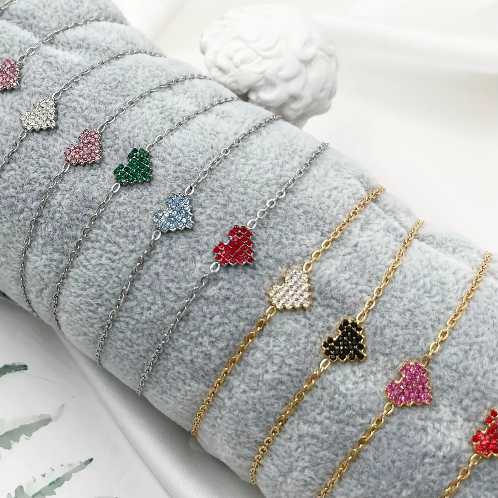 Cuore Colorato-12Pz Bracciali con Chiusura in Acciaio - BPA-103-AA240B