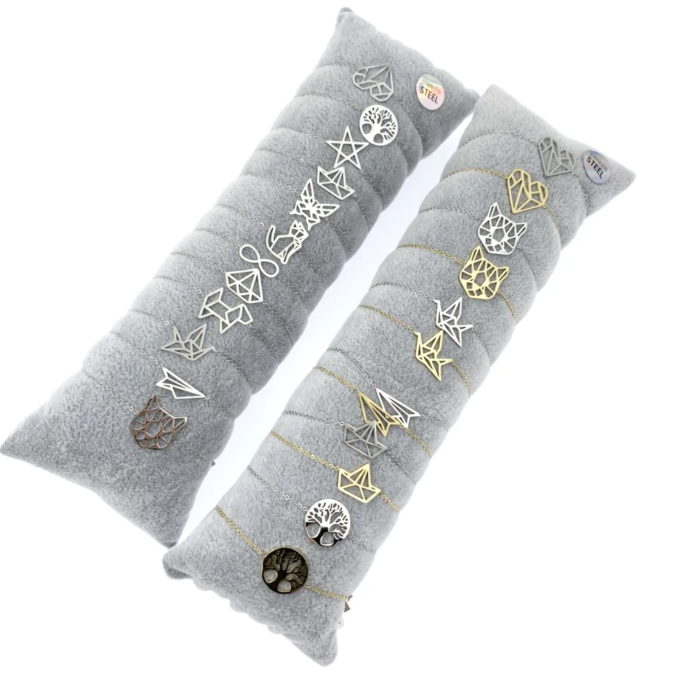 12Pz Bracciali in Acciaio con Chiusura a Moschettone + Cuscino - BPA413-98