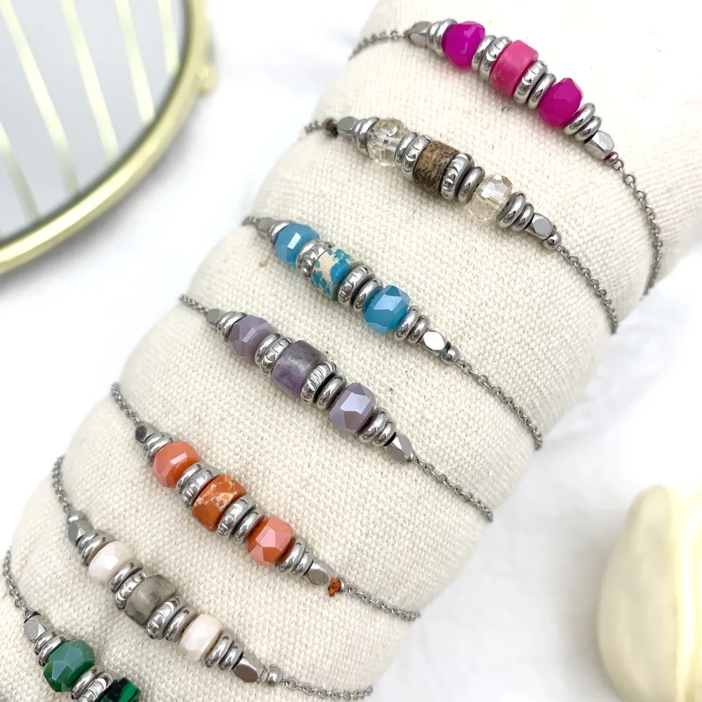 Perline Colorate-12Pz Bracciali in Acciaio - BPA-732-14