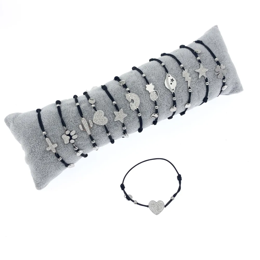 12Pz Bracciali Elastici in Acciaio+Cuscino in Omaggio - BPA7646-Soggetti Mix con Strass-12 Pz Bracciali Elastici