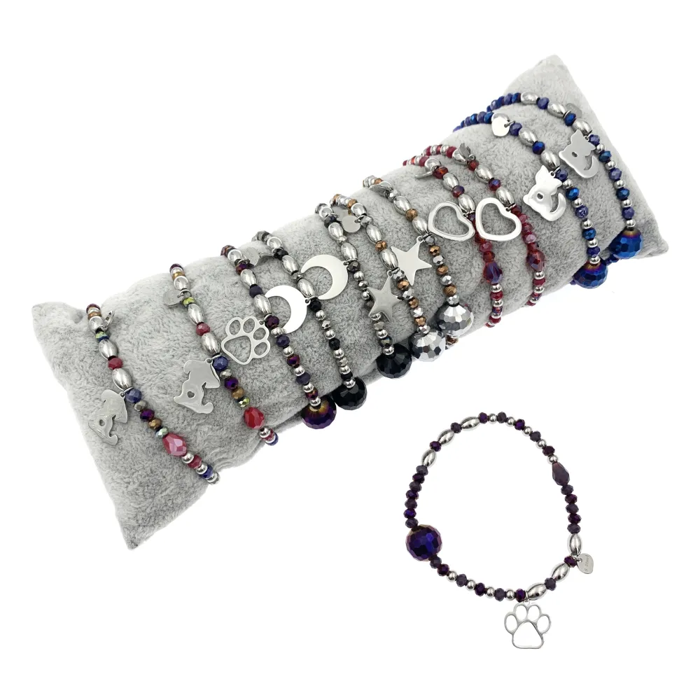 12Pz Bracciali Elastici in Acciaio+Cuscino in Omaggio - BPA7678-Mix Soggetti-12 Pz Bracciali in Acciaio